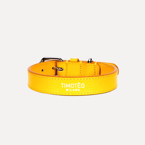 Collare per cane in pelle giallo Mango, fibbia metallica e passante D.