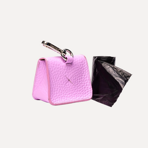 Porta sacchetti viola lilac in pelle strutturata con anello e moschettone