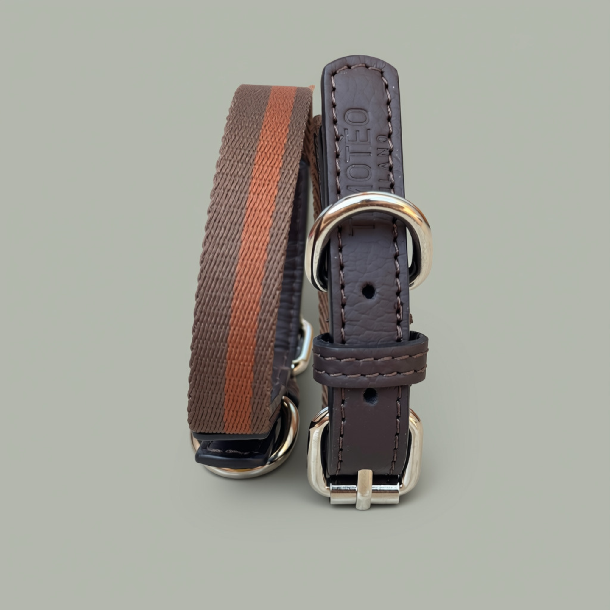 Collare in pelle & nastro Tabacco