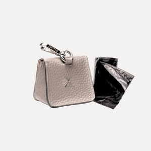 Porta sacchetti in pelle grigio taupe con custodia e sacchetto nero estraibile