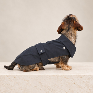 Giacca per cane blu notte con bottoni a pressione e risvolto