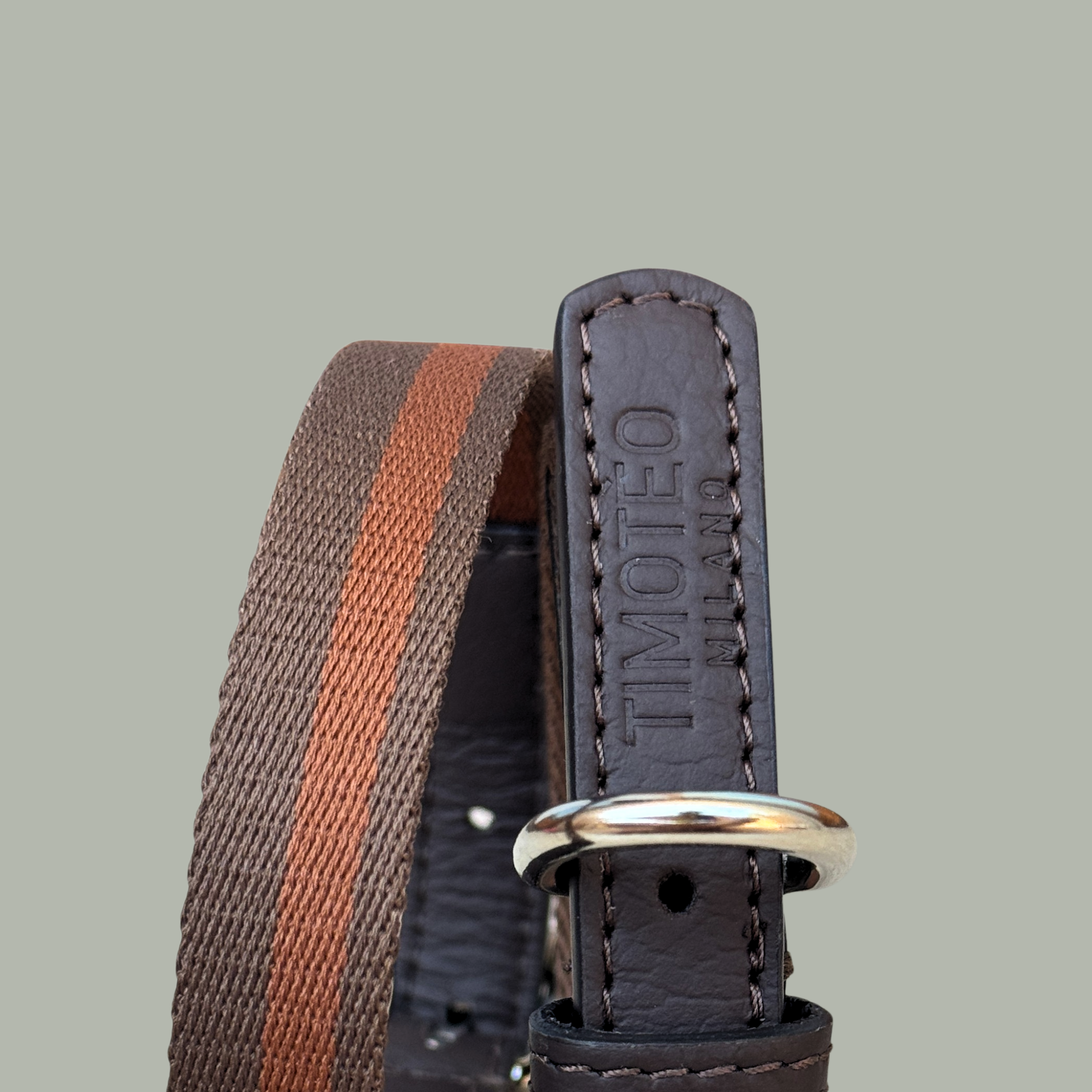 Collare in pelle & nastro Tabacco